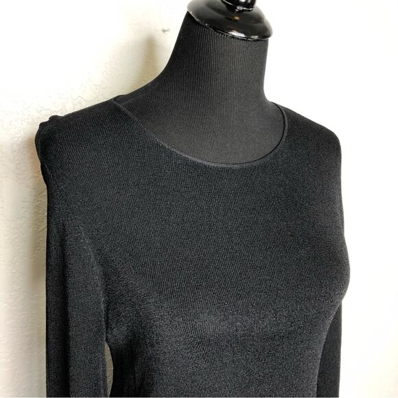Eileen Fisher black metallic asymmetrical hem knit tunic top size Small - Picture 2 of 13
